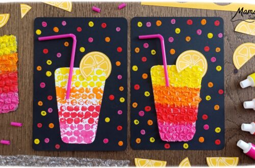 Peindre des cocktails avec du papier à bulles : activité créative, peinture, récup' et manuelle enfants - Recyclage, surcyclage de papier à bulles - Deux techniques et deux façons de faire - Garder le papier à bulles et l'utiliser comme empreintes - Rondelles de citron, pailles, dégradés de couleurs - Découpage, collage - Contraste entre couleurs vives et noir - Peinture avec cotons-tiges et pointillisme - Décoration DIY Fait maison - Arts visuels et Bricolage facile - Thème gourmandises, boissons, apéro, goûters, vacances, été - Bricolage et décoration sympa et facile - Arts visuels maternelle et élémentaire, adultes - Cycles 1 et 2 - Créativité - tutoriel photos et vidéo - mslf