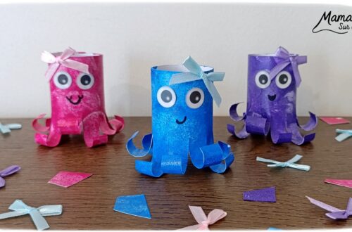 Fabriquer des pieuvres mignonnes avec des rouleaux en carton : activité créative, peinture, récup' et manuelle enfants - Recyclage, surcyclage de rouleaux de PQ, de papier toilettes en carton - Peinture aux tampons ronds - Découpage, collage, enroulage de papier - Gommettes yeiux et petit noeud pour la décoration - Décoration DIY Fait maison - Arts visuels et Bricolage facile - Thème animaux marins, mer, océans, plage, été - Bricolage et décoration sympa et facile - Arts visuels maternelle et élémentaire, adultes - Cycles 1 et 2 - Créativité - tutoriel photos - mslf