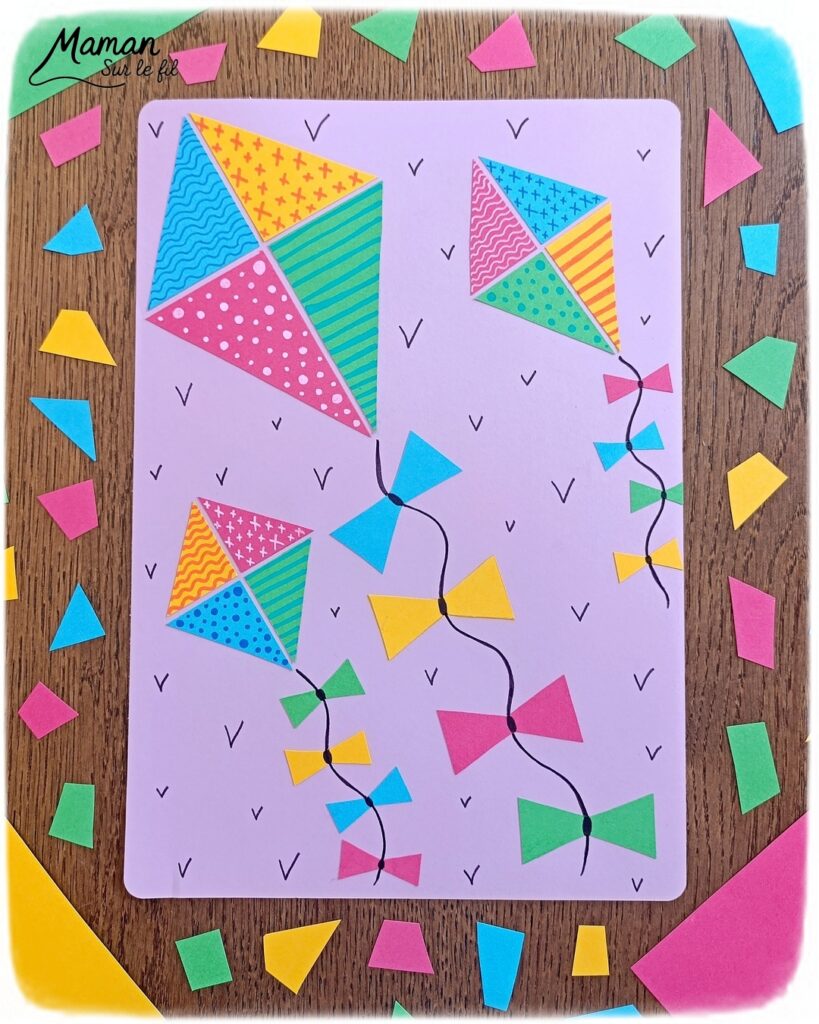 Créer des cerfs-volants tout en couleurs et graphismes : activité créative, papier et manuelle enfants - Découpage et collage de papier - Dessins et graphismes divers - Activité colorée et géométrique - Décoration DIY Fait maison - Arts visuels et Bricolage facile - Thème mer, océans, plage, été, vacances, loisirs - Bricolage et décoration sympa et facile - Arts visuels maternelle et élémentaire - Cycles 1 et 2 - Créativité - tutoriel photos - mslf