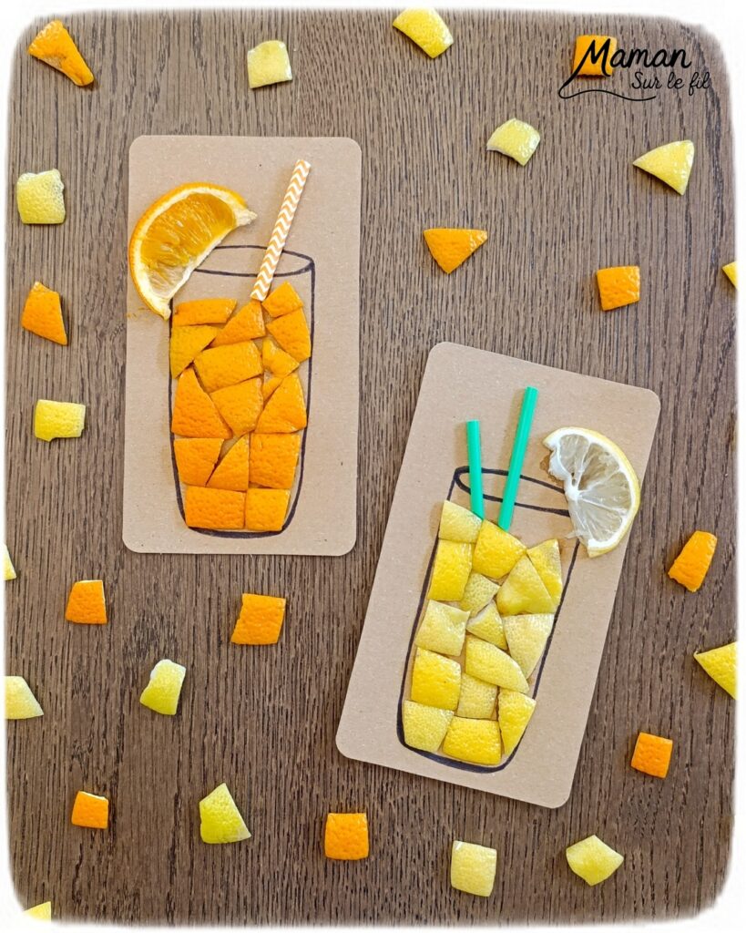 Créer des cocktails estivaux avec des citrons et des oranges : activité créative, nature, récup' et manuelle enfants - Recyclage, surcyclage de carton, de peaux de fruits, de citrons et d'oranges - Découpage, collage - Art Nature, Land art - Décoration DIY Fait maison - Arts visuels et Bricolage facile - Thème gourmandises, boissons, apéro, goûters, vacances, été - Bricolage et décoration sympa et facile - Arts visuels maternelle et élémentaire, adultes - Cycles 1 et 2 - Créativité - tutoriel photos - mslf
