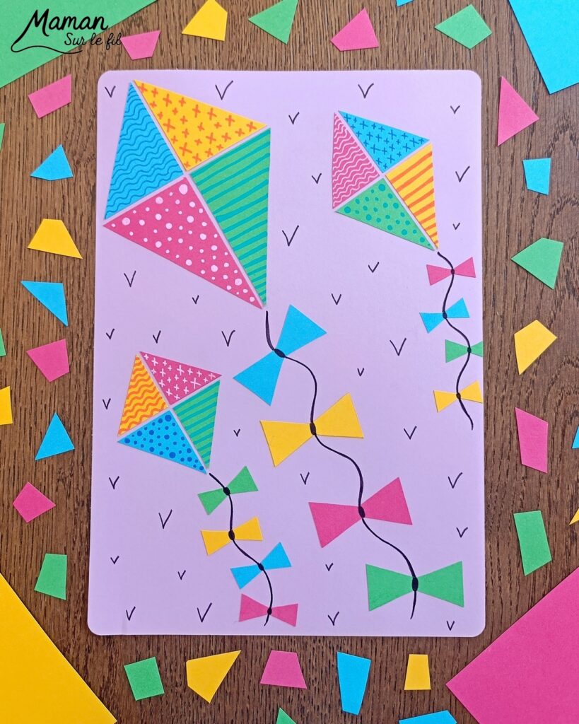 Créer des cerfs-volants tout en couleurs et graphismes : activité créative, papier et manuelle enfants - Découpage et collage de papier - Dessins et graphismes divers - Activité colorée et géométrique - Décoration DIY Fait maison - Arts visuels et Bricolage facile - Thème mer, océans, plage, été, vacances, loisirs - Bricolage et décoration sympa et facile - Arts visuels maternelle et élémentaire - Cycles 1 et 2 - Créativité - tutoriel photos - mslf