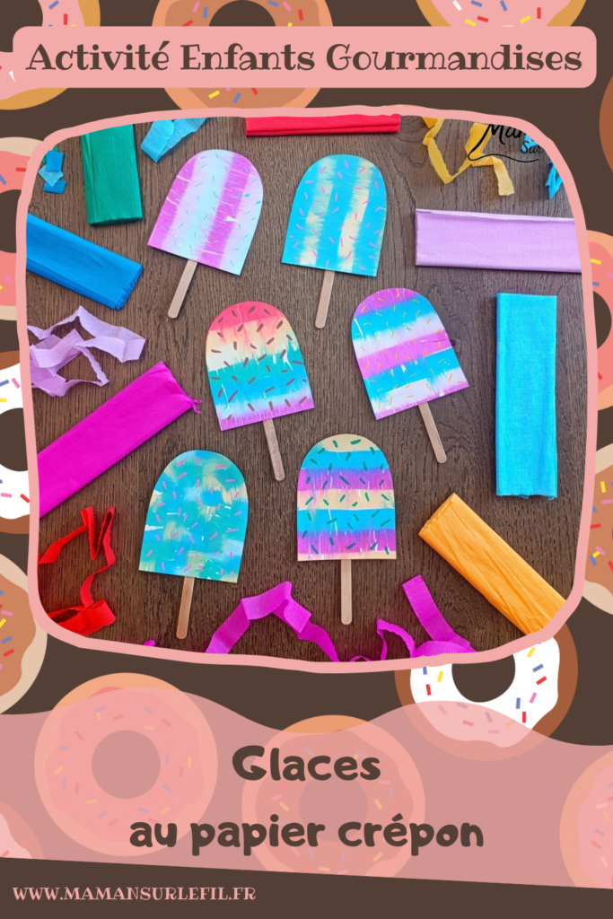 Créer des glaces colorées avec du papier crépon : activité créative, récup', peinture et manuelle enfants - Recyclage, surcyclage de bâtonnets de glace en bois - Technique de peinture avec bandes, carrés de papier crépon et eau au pulvérisateur - Mosaïque, dessins, graphismes - Décoration DIY Fait maison - Arts visuels et Bricolage facile - Thème gourmandises, goûters, vacances, été - Bricolage et décoration sympa et facile - Arts visuels maternelle et élémentaire, adultes - Cycles 1 et 2 - Créativité - tutoriel photos - mslf