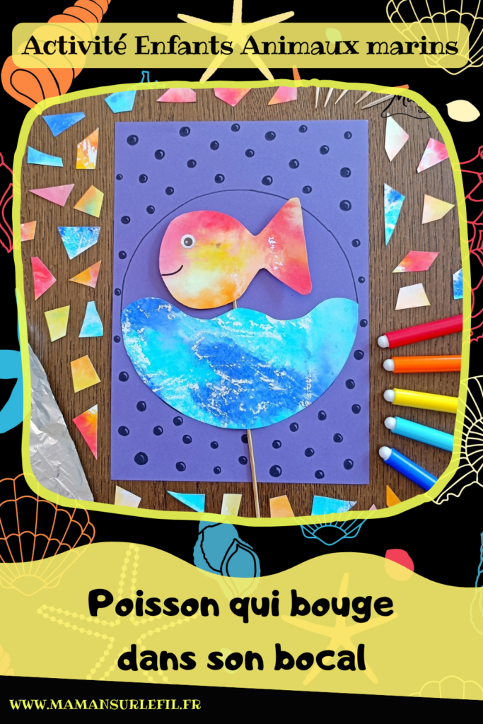 Fabriquer un poisson qui bouge dans son bocal : activité créative, peinture, récup' et manuelle enfants - Technique de Peinture avec papier aluminium, feutres, eau - Recyclage, surcyclage d'un pic à brochettes pour manipuler et faire bouger le poisson - Découpage, collage - Dessins et graphismes en noir pour le contraste - Décoration ey jeu DIY Fait maison - Arts visuels et Bricolage facile - Thème animaux marins, mer, océans, plage, été, 1er avril, poisson d'avril - Bricolage et décoration sympa et facile - Arts visuels maternelle et élémentaire - Cycles 1 ou 2 - Créativité - tutoriel photos et vidéo - mslf