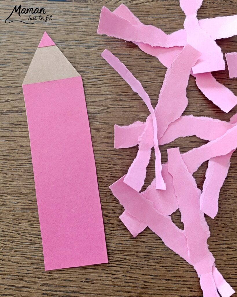 Créer des crayons de couleur en papier déchiré et graphismes : activité créative et manuelle enfants - Découpage, déchirage, collage de papier - Graphismes et dessins - Bricolage, décoration DIY Fait maison - Arts visuels et Bricolage facile - Thème Rentrée scolaire, matériel scolaire, école - Bricolage et décoration sympa et facile - Arts visuels maternelle et élémentaire - Cycles 1 et 2 - Créativité - tutoriel photos - mslf