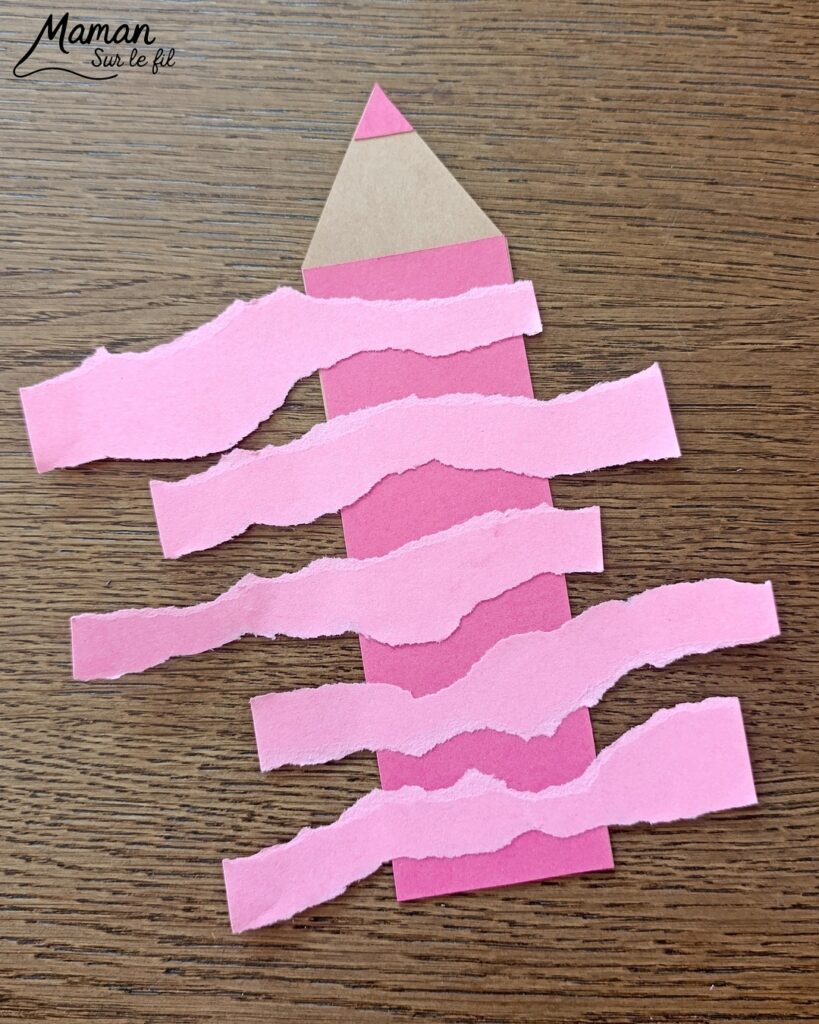 Créer des crayons de couleur en papier déchiré et graphismes : activité créative et manuelle enfants - Découpage, déchirage, collage de papier - Graphismes et dessins - Bricolage, décoration DIY Fait maison - Arts visuels et Bricolage facile - Thème Rentrée scolaire, matériel scolaire, école - Bricolage et décoration sympa et facile - Arts visuels maternelle et élémentaire - Cycles 1 et 2 - Créativité - tutoriel photos - mslf