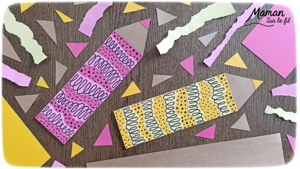 Créer des crayons de couleur en papier déchiré et graphismes : activité créative et manuelle enfants - Découpage, déchirage, collage de papier - Graphismes et dessins - Bricolage, décoration DIY Fait maison - Arts visuels et Bricolage facile - Thème Rentrée scolaire, matériel scolaire, école - Bricolage et décoration sympa et facile - Arts visuels maternelle et élémentaire - Cycles 1 et 2 - Créativité - tutoriel photos - mslf