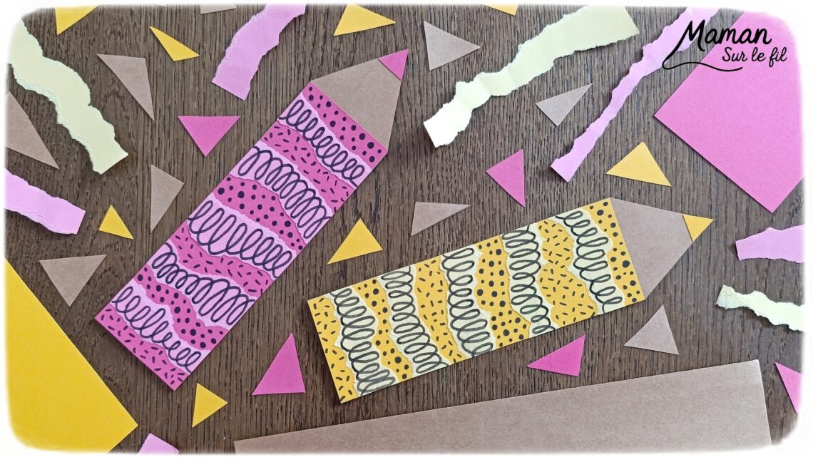 Créer des crayons de couleur en papier déchiré et graphismes : activité créative et manuelle enfants - Découpage, déchirage, collage de papier - Graphismes et dessins - Bricolage, décoration DIY Fait maison - Arts visuels et Bricolage facile - Thème Rentrée scolaire, matériel scolaire, école - Bricolage et décoration sympa et facile - Arts visuels maternelle et élémentaire - Cycles 1 et 2 - Créativité - tutoriel photos - mslf