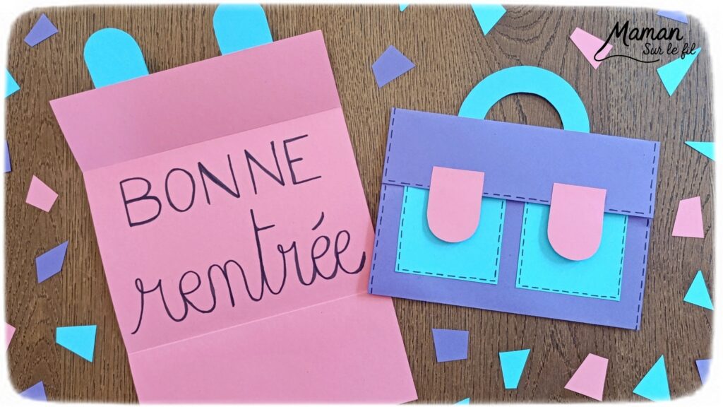 Créer une carte Cartable qui s'ouvre pour souhaiter une bonne rentrée : activité créative et manuelle enfants - Découpage, collage de papier - Ecriture - Carte ludique à offrir - Cadeau DIY Fait maison - Bricolage, décoration DIY Fait maison - Arts visuels et Bricolage facile - Thème Rentrée scolaire, matériel scolaire, école - Bricolage et décoration sympa et facile - Arts visuels maternelle et élémentaire - Cycles 1 et 2 - Créativité - tutoriel photos et vidéo - mslf