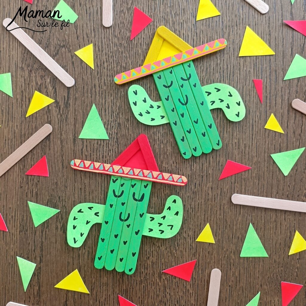 Fabriquer des cactus mexicains en récup' de bâtonnets de glace : activité créative et manuelle enfants - Recyclage, surcyclage de bâtonnets de glace en bois - Peinture avec gouache en stick - Bricolage, dessins, graphismes - Décoration DIY Fait maison - Arts visuels et Bricolage facile - Thème autour du monde, Amérique du Sud, Mexique, désert, été, vacances - Bricolage et décoration sympa et facile - Arts visuels maternelle et élémentaire - Cycles 1 et 2 - Créativité - tutoriel photos et vidéo - mslf