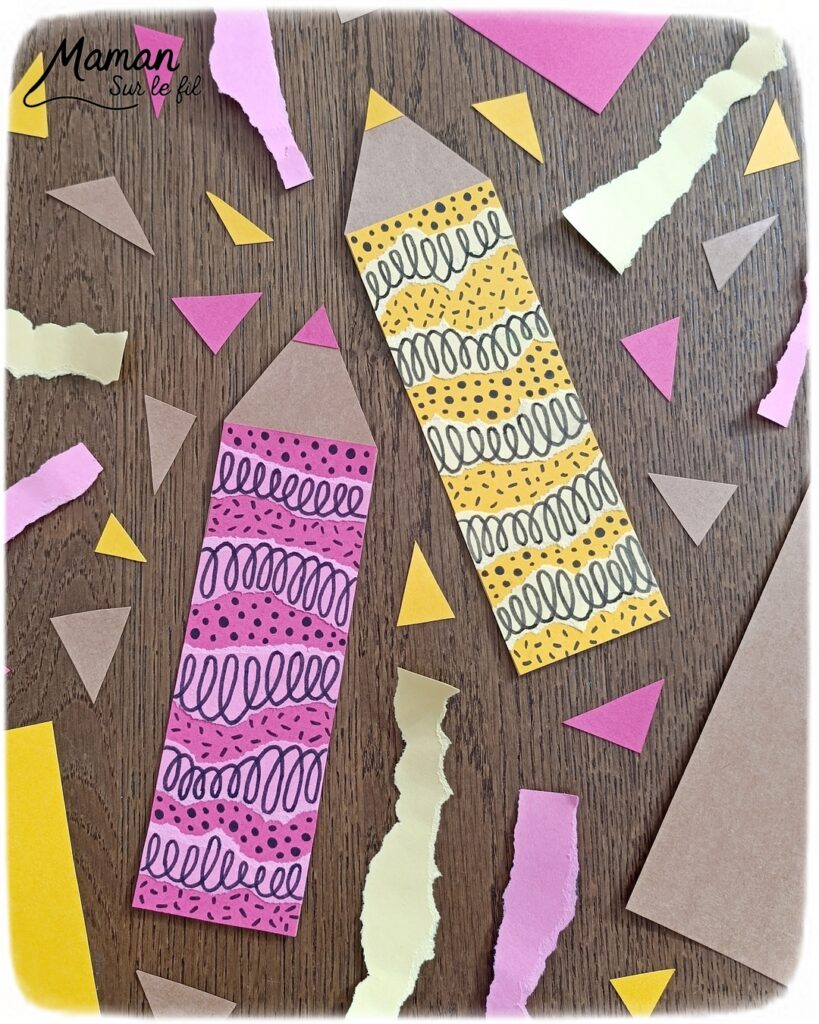 Créer des crayons de couleur en papier déchiré et graphismes : activité créative et manuelle enfants - Découpage, déchirage, collage de papier - Graphismes et dessins - Bricolage, décoration DIY Fait maison - Arts visuels et Bricolage facile - Thème Rentrée scolaire, matériel scolaire, école - Bricolage et décoration sympa et facile - Arts visuels maternelle et élémentaire - Cycles 1 et 2 - Créativité - tutoriel photos - mslf