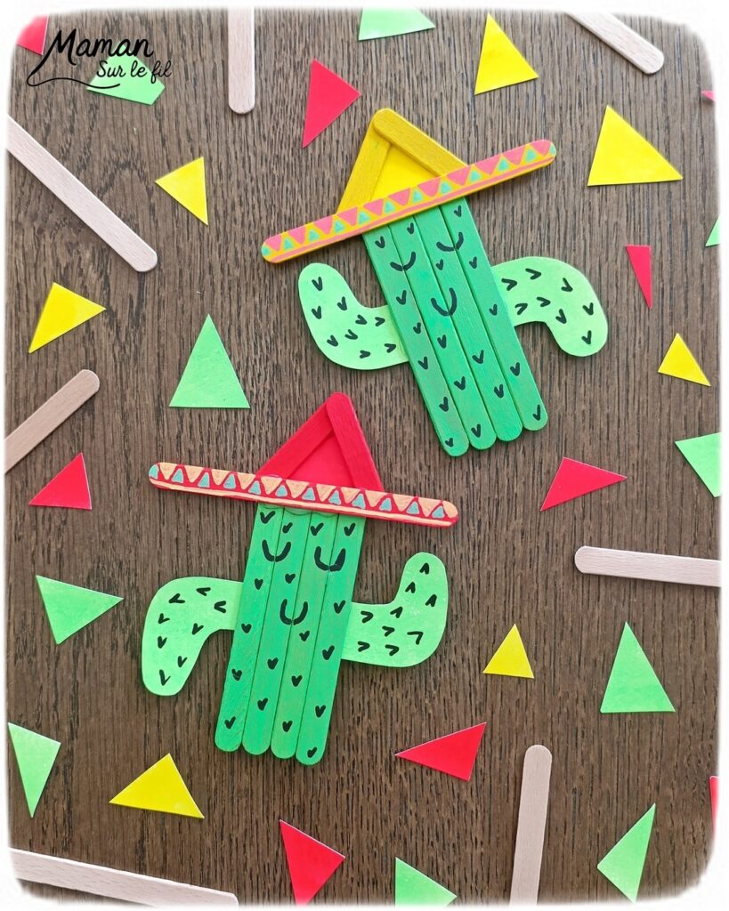Fabriquer des cactus mexicains en récup' de bâtonnets de glace : activité créative et manuelle enfants - Recyclage, surcyclage de bâtonnets de glace en bois - Peinture avec gouache en stick - Bricolage, dessins, graphismes - Décoration DIY Fait maison - Arts visuels et Bricolage facile - Thème autour du monde, Amérique du Sud, Mexique, désert, été, vacances - Bricolage et décoration sympa et facile - Arts visuels maternelle et élémentaire - Cycles 1 et 2 - Créativité - tutoriel photos et vidéo - mslf