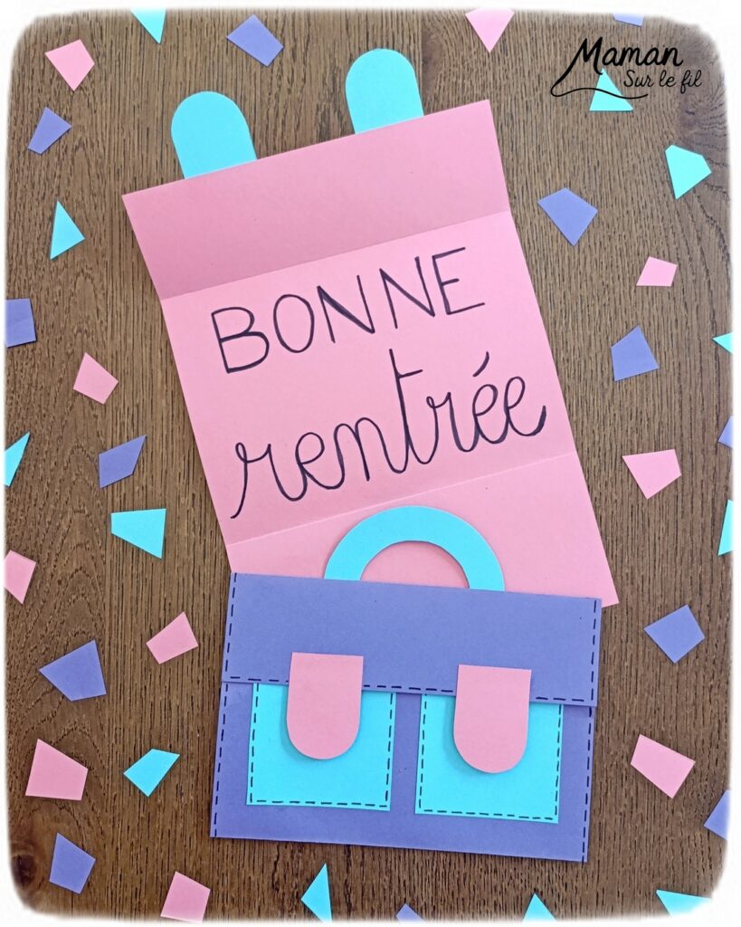 Créer une carte Cartable qui s'ouvre pour souhaiter une bonne rentrée : activité créative et manuelle enfants - Découpage, collage de papier - Ecriture - Carte ludique à offrir - Cadeau DIY Fait maison - Bricolage, décoration DIY Fait maison - Arts visuels et Bricolage facile - Thème Rentrée scolaire, matériel scolaire, école - Bricolage et décoration sympa et facile - Arts visuels maternelle et élémentaire - Cycles 1 et 2 - Créativité - tutoriel photos et vidéo - mslf
