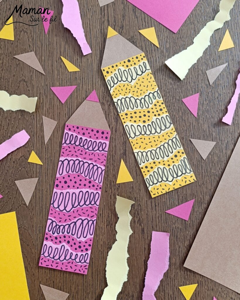 Créer des crayons de couleur en papier déchiré et graphismes : activité créative et manuelle enfants - Découpage, déchirage, collage de papier - Graphismes et dessins - Bricolage, décoration DIY Fait maison - Arts visuels et Bricolage facile - Thème Rentrée scolaire, matériel scolaire, école - Bricolage et décoration sympa et facile - Arts visuels maternelle et élémentaire - Cycles 1 et 2 - Créativité - tutoriel photos - mslf