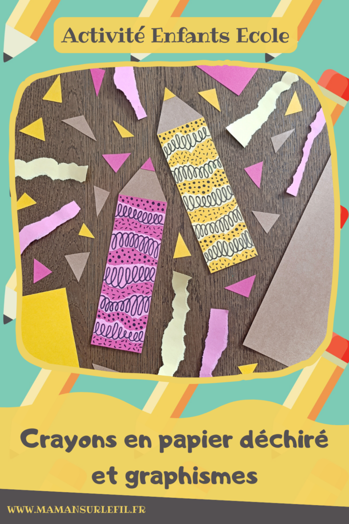 Créer des crayons de couleur en papier déchiré et graphismes : activité créative et manuelle enfants - Découpage, déchirage, collage de papier - Graphismes et dessins - Bricolage, décoration DIY Fait maison - Arts visuels et Bricolage facile - Thème Rentrée scolaire, matériel scolaire, école - Bricolage et décoration sympa et facile - Arts visuels maternelle et élémentaire - Cycles 1 et 2 - Créativité - tutoriel photos - mslf