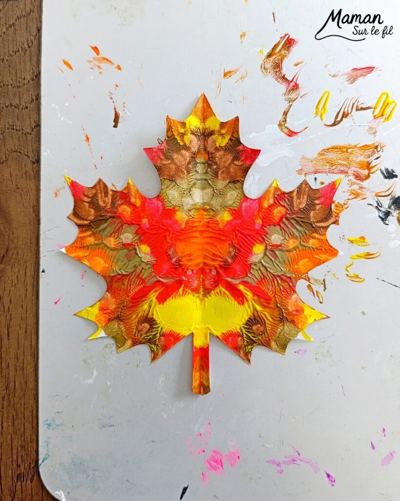 Créer une guirlande de feuilles mortes d'automne en peinture symétrique : activité créative, peinture et manuelle - Découpage des feuilles et peinture par symétrie en pliant le papier en deux - Technique de peinture pour aborder la symétrie - Couleurs chaudes et automnales - Scotchage à un fil ou à un bout de laine pour en faire une guirlande à suspendre, une suspension pour décorer - Bricolage et décoration DIY et facile - Bricolage Fait maison, décoration - Thème Forêts, Arbres, feuilles mortes, automne - Bricolage sympa et facile - Arts visuels Maternelle et cycle 2 - Maternelle et élémentaire - Créativité et lecture jeunesse - Cycle 1 ou 2 - tutoriel photos - mslf