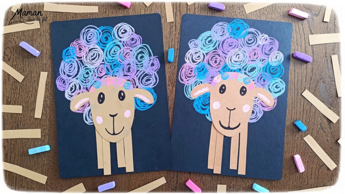Créer un mouton en gribouillage de pastels secs sur fond noir : activité créative, dessin et manuelle enfants - Ronds, spirales, gribouillages aux pastels secs pour la laine - Découpage et collage pour la tête et les pattes - Arts visuels et Bricolage facile - Thème animaux de la ferme, campagne - Bricolage et décoration sympa et facile - Arts visuels maternelle et élémentaire - Cycles 1 et 2 - Créativité - tutoriel photos et vidéo - mslf