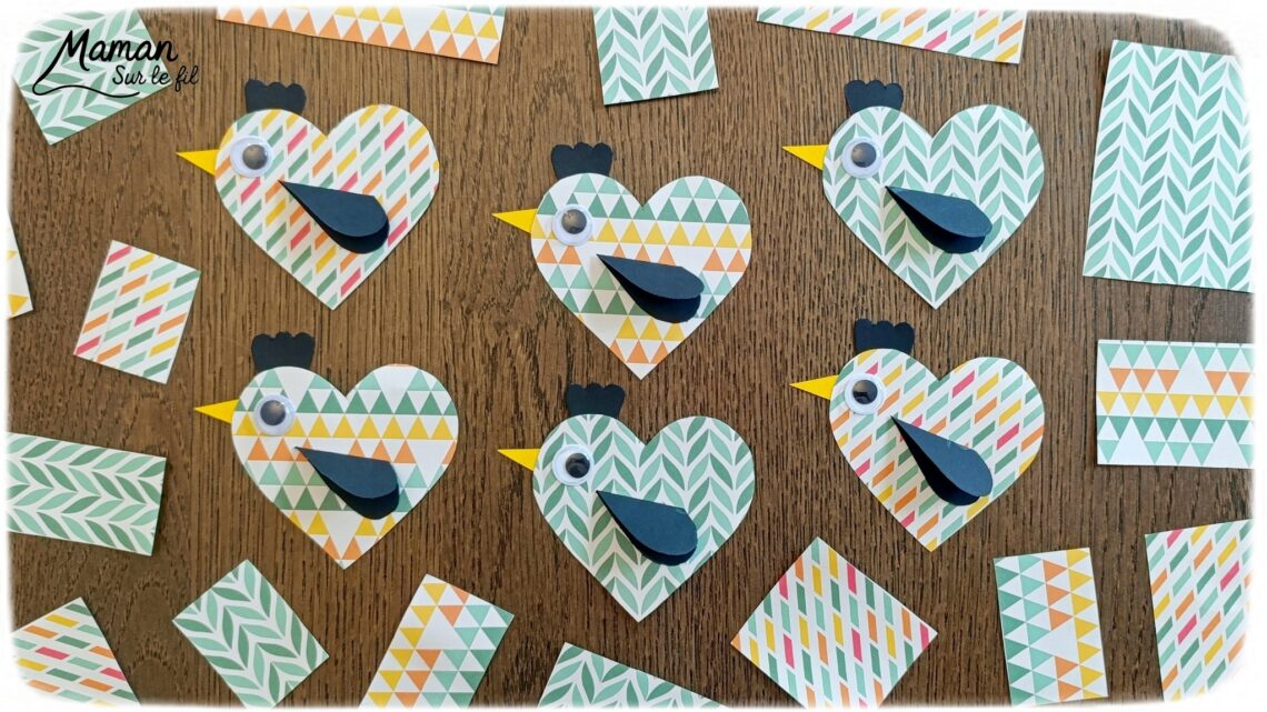 Créer des poules Coeurs avec du papier à motifs : activité créative, papier et manuelle enfants - Bricolage mignon - Découpage, collage de papier - Formes de coeur pour honorer l'amour - Couleurs automnales - Yeux mobiles - Arts visuels et Bricolage facile - Thème animaux de la ferme, campagne, pâques, oiseaux, saint-valentin, amour, amitié, automne - Bricolage et décoration sympa et facile - Arts visuels maternelle et élémentaire - Cycles 1 et 2 - Créativité - tutoriel photos et vidéo - mslf