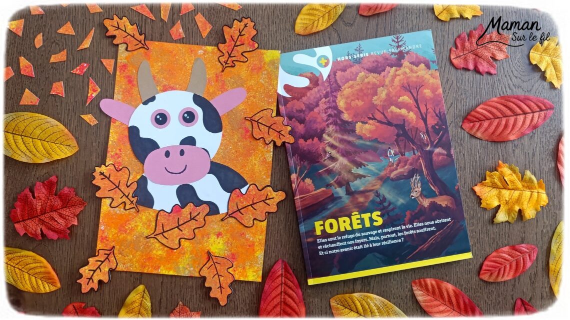 Créer une vache au milieu des feuilles d'automne et présentation des nouveaux hors-séries Salamandre : activité créative, peinture, collage et manuelle et lecture enfants - Fond en peinture à l'éponge dans des couleurs chaudes et automnales - Découpage des éléments de la vache et des feuilles - Dessin des détails et collage des éléments - Avis sur les magazines Hors-série Petite Salamandre, Salamandre Junior, Revue Salamandre parfaits pour 4 à 99 ans, amoureux de la nature et des animaux - Maternelle, Primaire, collège, lycée, adultes - 3 versions pour tout âge - Complet et qualitatif - Reportages, belles photos, BD, jeux, activités manuelles... - Bricolage et décoration DIY et facile - Bricolage Fait maison, décoration - Thème Forêts, Arbres, animaux des bois, automne, animaux de la ferme - Bricolage sympa et facile - Arts visuels Maternelle et cycle 2 - Maternelle et élémentaire - Créativité et lecture jeunesse - Cycle 1 ou 2 - tutoriel photos - mslf
