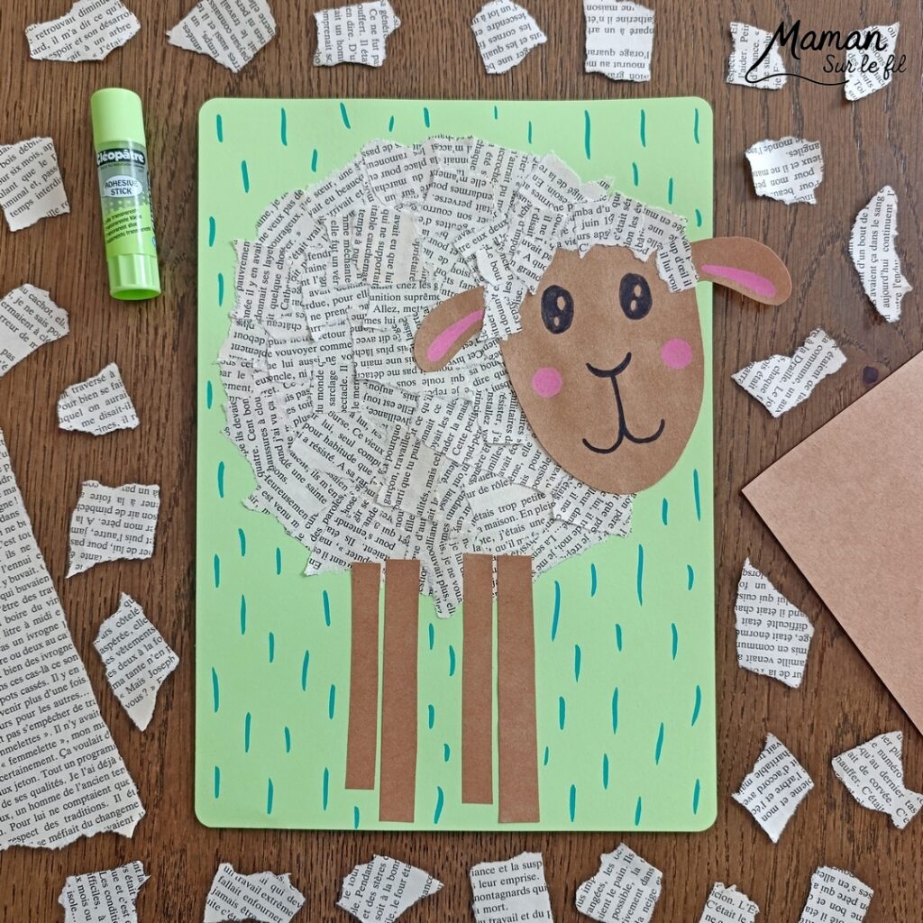 Créer un mouton en pages de livre déchirées : activité créative, récup' et manuelle enfants - Recyclage, surcyclage de vieux livres abîmés - Déchirage, découpage, collage de papier - Graphismes et dessin - Arts visuels et Bricolage facile - Thème animaux de la ferme, campagne - Bricolage et décoration sympa et facile - Arts visuels maternelle et élémentaire - Cycles 1 et 2 - Créativité - tutoriel photos - mslf