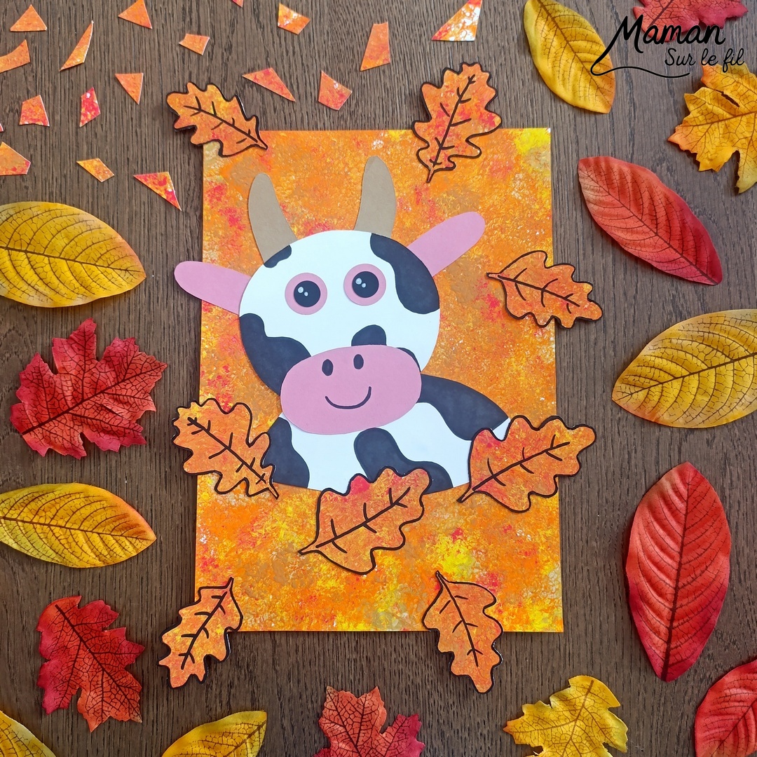 Créer une vache au milieu des feuilles d'automne et présentation des nouveaux hors-séries Salamandre : activité créative, peinture, collage et manuelle et lecture enfants - Fond en peinture à l'éponge dans des couleurs chaudes et automnales - Découpage des éléments de la vache et des feuilles - Dessin des détails et collage des éléments - Avis sur les magazines Hors-série Petite Salamandre, Salamandre Junior, Revue Salamandre parfaits pour 4 à 99 ans, amoureux de la nature et des animaux - Maternelle, Primaire, collège, lycée, adultes - 3 versions pour tout âge - Complet et qualitatif - Reportages, belles photos, BD, jeux, activités manuelles... - Bricolage et décoration DIY et facile - Bricolage Fait maison, décoration - Thème Forêts, Arbres, animaux des bois, automne, animaux de la ferme - Bricolage sympa et facile - Arts visuels Maternelle et cycle 2 - Maternelle et élémentaire - Créativité et lecture jeunesse - Cycle 1 ou 2 - tutoriel photos - mslf