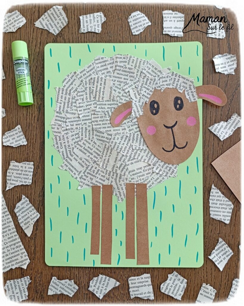 Créer un mouton en pages de livre déchirées : activité créative, récup' et manuelle enfants - Recyclage, surcyclage de vieux livres abîmés - Déchirage, découpage, collage de papier - Graphismes et dessin - Arts visuels et Bricolage facile - Thème animaux de la ferme, campagne - Bricolage et décoration sympa et facile - Arts visuels maternelle et élémentaire - Cycles 1 et 2 - Créativité - tutoriel photos - mslf