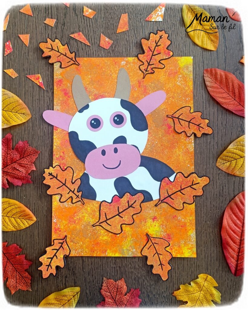 Créer une vache au milieu des feuilles d'automne et présentation des nouveaux hors-séries Salamandre : activité créative, peinture, collage et manuelle et lecture enfants - Fond en peinture à l'éponge dans des couleurs chaudes et automnales - Découpage des éléments de la vache et des feuilles - Dessin des détails et collage des éléments - Avis sur les magazines Hors-série Petite Salamandre, Salamandre Junior, Revue Salamandre parfaits pour 4 à 99 ans, amoureux de la nature et des animaux - Maternelle, Primaire, collège, lycée, adultes - 3 versions pour tout âge - Complet et qualitatif - Reportages, belles photos, BD, jeux, activités manuelles... - Bricolage et décoration DIY et facile - Bricolage Fait maison, décoration - Thème Forêts, Arbres, animaux des bois, automne, animaux de la ferme - Bricolage sympa et facile - Arts visuels Maternelle et cycle 2 - Maternelle et élémentaire - Créativité et lecture jeunesse - Cycle 1 ou 2 - tutoriel photos - mslf