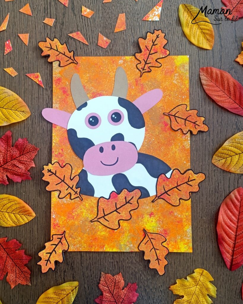 Créer une vache au milieu des feuilles d'automne et présentation des nouveaux hors-séries Salamandre : activité créative, peinture, collage et manuelle et lecture enfants - Fond en peinture à l'éponge dans des couleurs chaudes et automnales - Découpage des éléments de la vache et des feuilles - Dessin des détails et collage des éléments - Avis sur les magazines Hors-série Petite Salamandre, Salamandre Junior, Revue Salamandre parfaits pour 4 à 99 ans, amoureux de la nature et des animaux - Maternelle, Primaire, collège, lycée, adultes - 3 versions pour tout âge - Complet et qualitatif - Reportages, belles photos, BD, jeux, activités manuelles... - Bricolage et décoration DIY et facile - Bricolage Fait maison, décoration - Thème Forêts, Arbres, animaux des bois, automne, animaux de la ferme - Bricolage sympa et facile - Arts visuels Maternelle et cycle 2 - Maternelle et élémentaire - Créativité et lecture jeunesse - Cycle 1 ou 2 - tutoriel photos - mslf