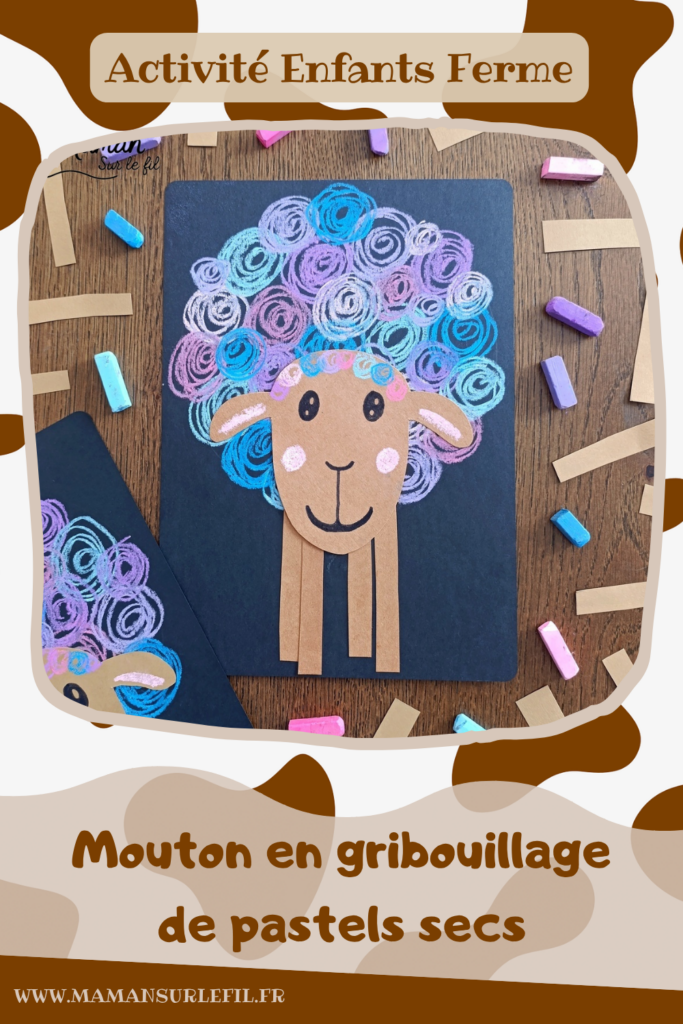 Créer un mouton en gribouillage de pastels secs sur fond noir : activité créative, dessin et manuelle enfants - Ronds, spirales, gribouillages aux pastels secs pour la laine - Découpage et collage pour la tête et les pattes - Arts visuels et Bricolage facile - Thème animaux de la ferme, campagne - Bricolage et décoration sympa et facile - Arts visuels maternelle et élémentaire - Cycles 1 et 2 - Créativité - tutoriel photos et vidéo - mslf