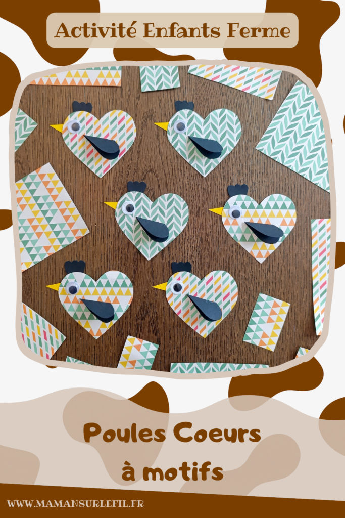 Créer des poules Coeurs avec du papier à motifs : activité créative, papier et manuelle enfants - Bricolage mignon - Découpage, collage de papier - Formes de coeur pour honorer l'amour - Couleurs automnales - Yeux mobiles - Arts visuels et Bricolage facile - Thème animaux de la ferme, campagne, pâques, oiseaux, saint-valentin, amour, amitié, automne - Bricolage et décoration sympa et facile - Arts visuels maternelle et élémentaire - Cycles 1 et 2 - Créativité - tutoriel photos et vidéo - mslf