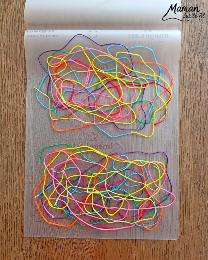 Créer des monstres colorés en laine plastifiée : activité créative, rigolote et manuelle - Laine, fils de broderie multicolores collé ou plastifié pour faire une forme aléatoire de monstres - Yeux rigolos découpés et collés pour finir - Découpage, collage - Tête de monstre rigolote - Bricolage et décoration DIY et facile - Bricolage Fait maison, décoration - Thème Halloween, monstres, créatures imaginaires et légendaires - Bricolage sympa et facile - Arts visuels Maternelle et cycle 2 - Maternelle et élémentaire - Créativité - Cycle 1 ou 2 - tutoriel photos et vidéo - mslf