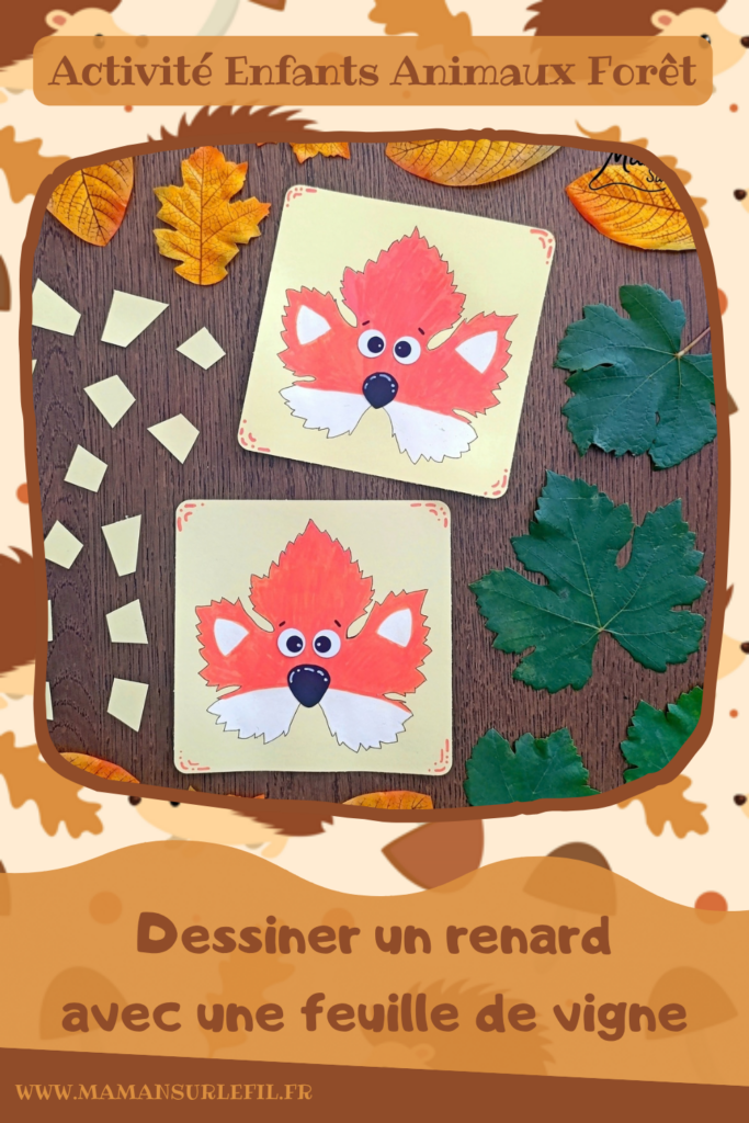Dessiner un renard avec une feuille de vigne : activité créative, nature, dessin et manuelle - Land art - Utilisation de la nature dans les créations - Dessiner le contour d'une feuille de vigne et la colorier - Dessin, coloriage, découpage, collage - Tête de renard rigolote - Carte automnale - Bricolage et décoration DIY et facile - Bricolage Fait maison, décoration - Thème Animaux de la forêts, des bois de la campagne, automne - Bricolage sympa et facile - Arts visuels Maternelle et cycle 2 - Maternelle et élémentaire - Créativité - Cycle 1 ou 2 - tutoriel photos et vidéo - mslf